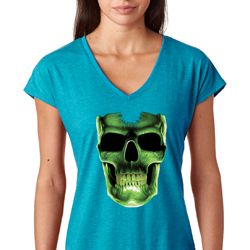 Halloween Glow Bones Ladies Tri Blend V-Neck Shirt