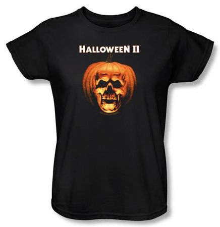 Halloween II Ladies T-shirt Movie Skull Pumpkin Shell Black Tee Shirt