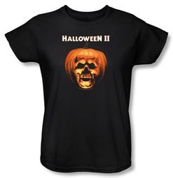 Halloween II Ladies T-shirt Movie Skull Pumpkin Shell Black Tee Shirt