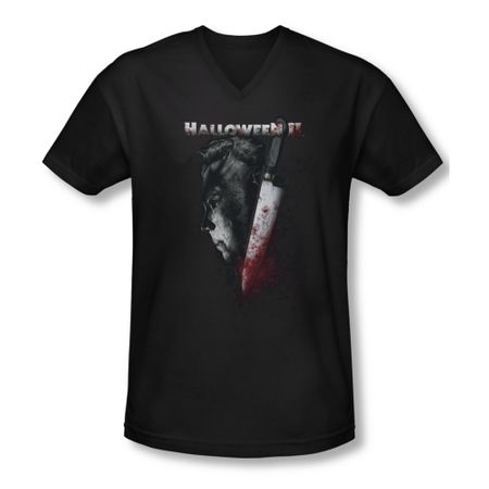 Halloween II Shirt Slim Fit V Neck Cold Gaze Black Tee T-Shirt