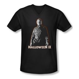 Halloween II Shirt Slim Fit V Neck Michael Myers Black Tee T-Shirt Halloween II Shirt Slim Fit V Neck Michael Myers Black Tee T-Shirt