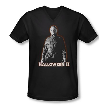Halloween II Shirt Slim Fit V Neck Michael Myers Black Tee T-Shirt