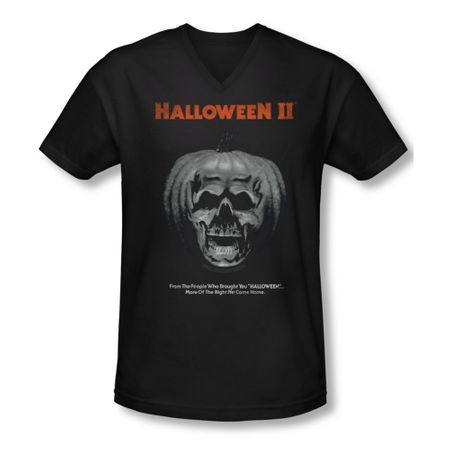 Halloween II Shirt Slim Fit V Neck Pumpkin Poster Black Tee T-Shirt