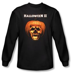 Halloween II T-shirt Skull Pumpkin Shell Adult Black Long Sleeve Shirt