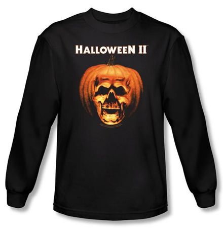 Halloween II T-shirt Skull Pumpkin Shell Adult Black Long Sleeve Shirt