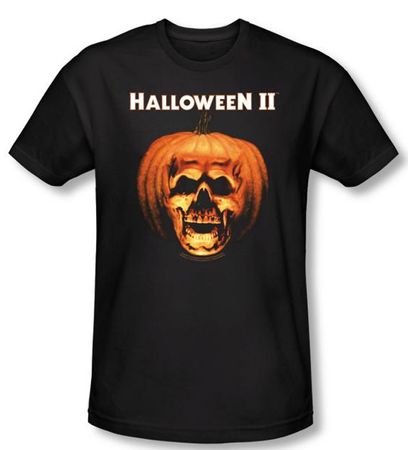 Halloween II T-shirt Skull Pumpkin Shell Adult Black Slim Fit Shirt