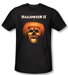 Halloween II T-shirt Skull Pumpkin Shell Adult Black Slim Fit Shirt