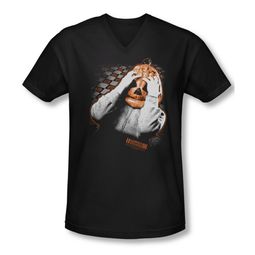 Halloween III Shirt Slim Fit V Neck Pumpkin Mask Black Tee T-Shirt