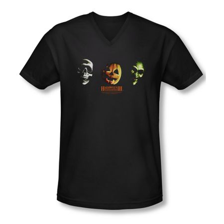 Halloween III Shirt Slim Fit V Neck Three Masks Black Tee T-Shirt