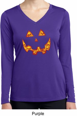 Halloween Jack O Lantern Skull Ladies Dry Wicking Long Sleeve Shirt