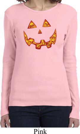 Halloween Jack O Lantern Skull Ladies Long Sleeve Shirt