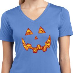 Halloween Jack O Lantern Skull Ladies Moisture Wicking V-neck Shirt Halloween Jack O Lantern Skull Ladies Moisture Wicking V-neck Shirt