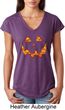 Halloween Jack O Lantern Skull Ladies Tri Blend V-Neck Shirt