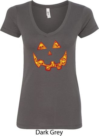 Halloween Jack O Lantern Skull Ladies V-Neck Shirt