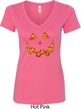 Halloween Jack O Lantern Skull Ladies V-Neck Shirt