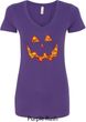 Halloween Jack O Lantern Skull Ladies V-Neck Shirt