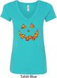 Halloween Jack O Lantern Skull Ladies V-Neck Shirt