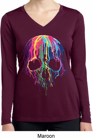 Halloween Melting Skull Ladies Dry Wicking Long Sleeve Shirt