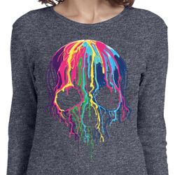 Halloween Melting Skull Ladies Long Sleeve Shirt Halloween Melting Skull Ladies Long Sleeve Shirt