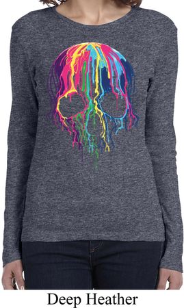 Halloween Melting Skull Ladies Long Sleeve Shirt