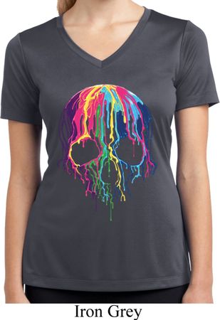 Halloween Melting Skull Ladies Moisture Wicking V-neck Shirt