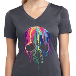 Halloween Melting Skull Ladies Moisture Wicking V-neck Shirt Halloween Melting Skull Ladies Moisture Wicking V-neck Shirt