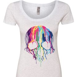 Halloween Melting Skull Ladies Scoop Neck Shirt Halloween Melting Skull Ladies Scoop Neck Shirt