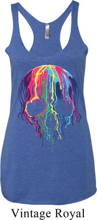 Halloween Melting Skull Ladies Tri Blend Racerback Tank Top