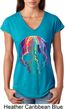 Halloween Melting Skull Ladies Tri Blend V-Neck Shirt