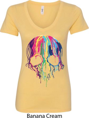 Halloween Melting Skull Ladies V-Neck Shirt