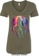 Halloween Melting Skull Ladies V-Neck Shirt