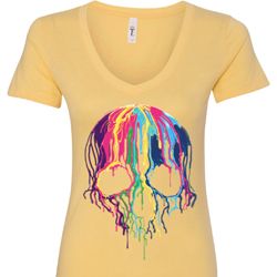 Halloween Melting Skull Ladies V-Neck Shirt Halloween Melting Skull Ladies V-Neck Shirt