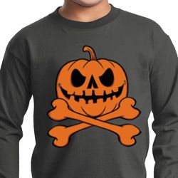 Halloween Pumpkin Skeleton Kids Long Sleeve Shirt