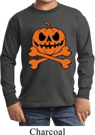 Halloween Pumpkin Skeleton Kids Long Sleeve Shirt