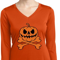 Halloween Pumpkin Skeleton Ladies Dry Wicking Long Sleeve Shirt Halloween Pumpkin Skeleton Ladies Dry Wicking Long Sleeve Shirt