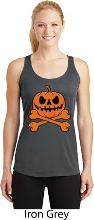 Halloween Pumpkin Skeleton Ladies Dry Wicking Racerback Tank Top