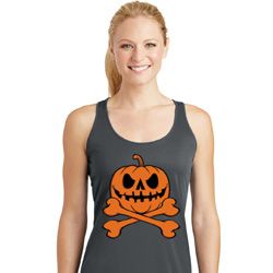 Halloween Pumpkin Skeleton Ladies Dry Wicking Racerback Tank Top Halloween Pumpkin Skeleton Ladies Dry Wicking Racerback Tank Top