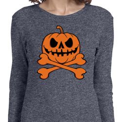 Halloween Pumpkin Skeleton Ladies Long Sleeve Shirt Halloween Pumpkin Skeleton Ladies Long Sleeve Shirt