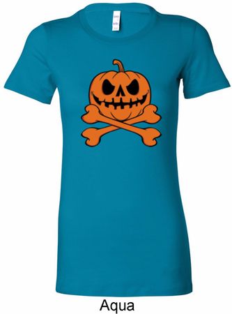 Halloween Pumpkin Skeleton Ladies Longer Length Shirt