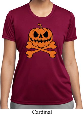 Halloween Pumpkin Skeleton Ladies Moisture Wicking Shirt