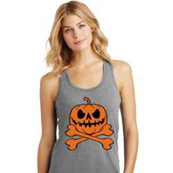 Halloween Pumpkin Skeleton Ladies Racerback Tank Top Halloween Pumpkin Skeleton Ladies Racerback Tank Top