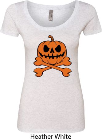 Halloween Pumpkin Skeleton Ladies Scoop Neck Shirt