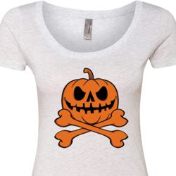 Halloween Pumpkin Skeleton Ladies Scoop Neck Shirt Halloween Pumpkin Skeleton Ladies Scoop Neck Shirt