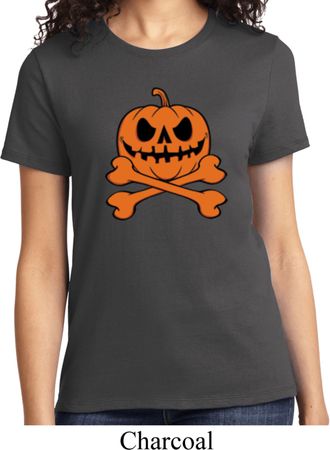 Halloween Pumpkin Skeleton Ladies Shirt