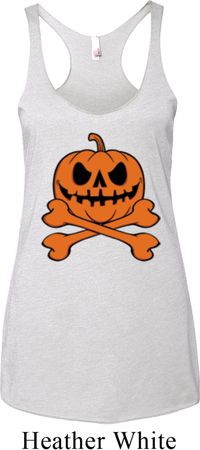 Halloween Pumpkin Skeleton Ladies Tri Blend Racerback Tank Top
