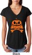 Halloween Pumpkin Skeleton Ladies Tri Blend V-Neck Shirt