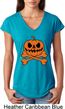 Halloween Pumpkin Skeleton Ladies Tri Blend V-Neck Shirt
