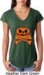 Halloween Pumpkin Skeleton Ladies Tri Blend V-Neck Shirt