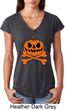 Halloween Pumpkin Skeleton Ladies Tri Blend V-Neck Shirt