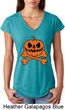 Halloween Pumpkin Skeleton Ladies Tri Blend V-Neck Shirt